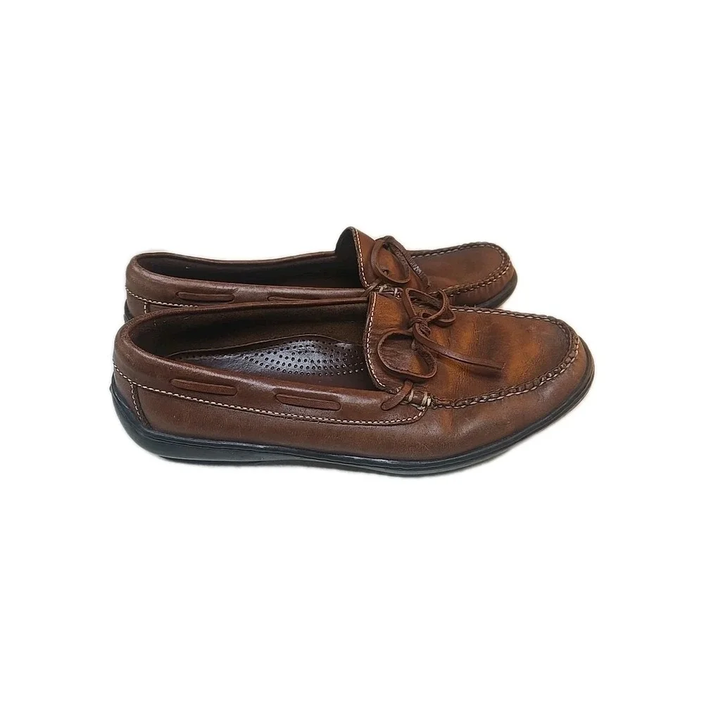 Cole Haan Women's 8.5 B Brown Leather Driving Loafers Bow Accent Slip On‎ Shoes